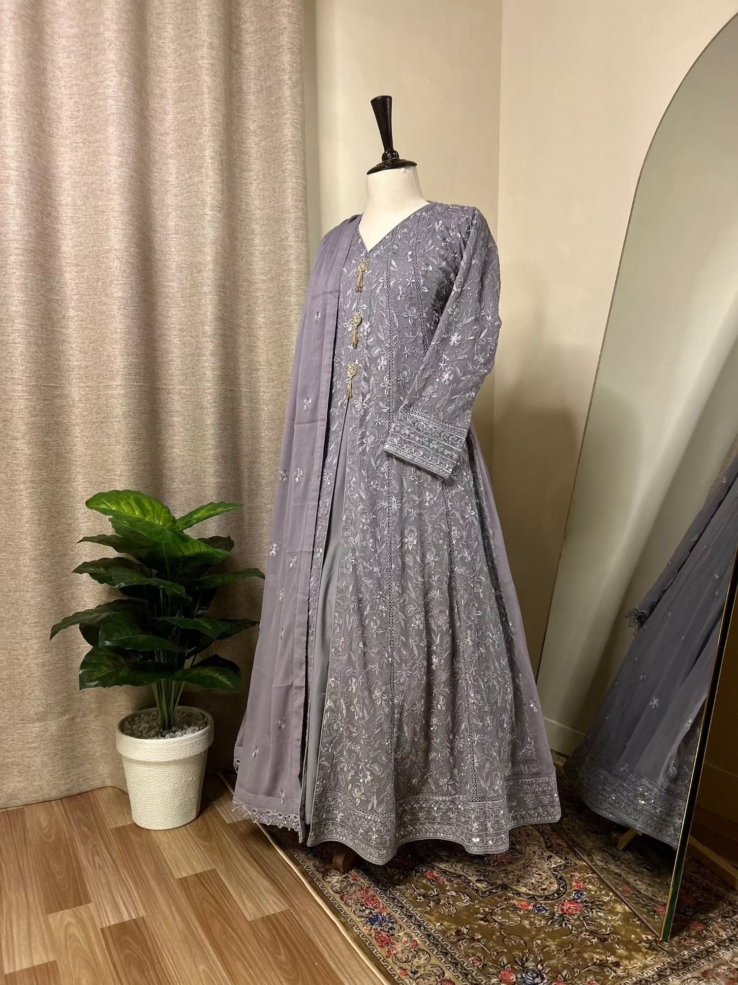 Elegant Pakistani Party Wear Long Gown Dress Complete Look | Zarveil