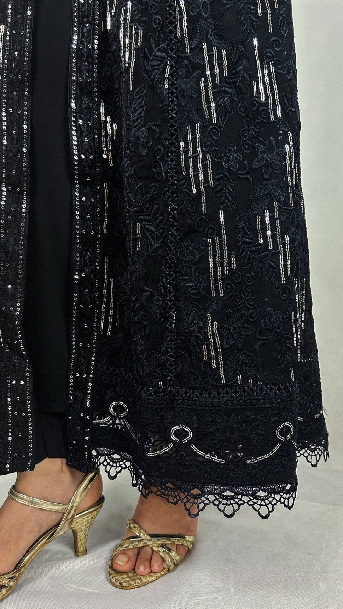  Black Embroidered Chiffon Anarkali Gown Long Frock Border look