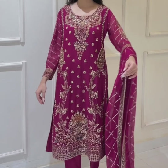 Model showcasing flow and elegance of chiffon shalwar kameez outfit